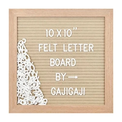 Image of Felt Letter Board with 294 Letters, Numbers, Symbols 10x10 inch Changeable Message Wooden Frame Wall Mount (Beige)