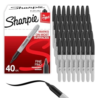 Image of Sharpie Permanent Markers Fine Point for Bold Details Black Ink 40 Marker Pens