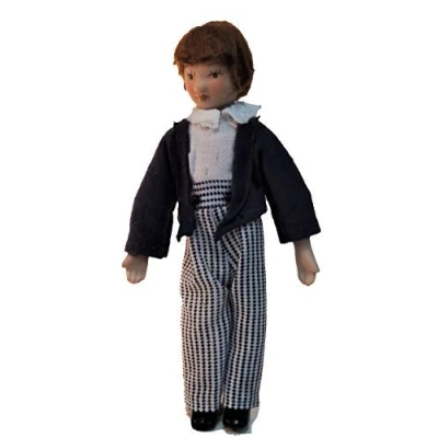Image of Melody Jane Dolls House Victorian Boy in Stripe Pants Miniature Porcelain People