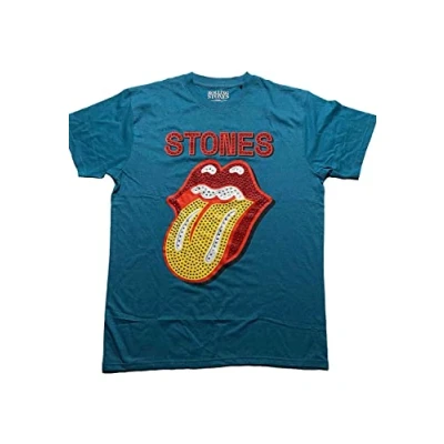 Image of Rolling Stones The T Shirt Diamante Tongue Logo Official Unisex Teal Blue S