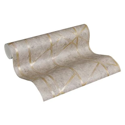 Image of Livingwalls Geometric Wallpaper Metropolitan Stories Non Woven Francesca Milano 10.05 m x 0.53 Gold Beige Grey Made in Germany 369283 36928 3