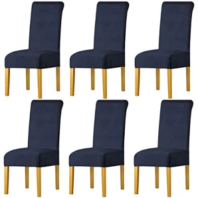 Image of LANSHENG Stretchy Chair Covers for Dining Room Chairs,Stretch Spandex with Elastic Band Chaircover,Velvet Large Slipcovers Restaurant Hotel Party Banquet (Navy,6 Pack(M))