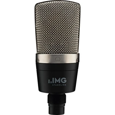 Image of IMG STAGELINE ECMS 60 Large Diaphragm Condenser Microphone, Vocal and Instrument Microphone for Professional Studio Use Includes Holder, Adapter Screw Leather Case in Black/Silver