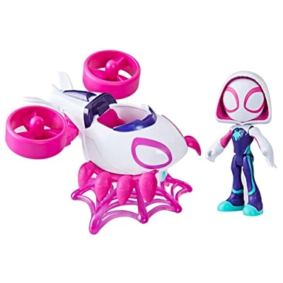 Image of Spidey and his Amazing Friends Marvel Ghost Spider Copter Set, 4 Inch Scale Action Figure with Vehicle Accessory, Toys, Preschool Super Hero Toys