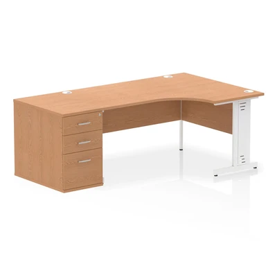 Image of Impulse 1600mm Right Crescent Desk Oak White Leg + High Ped