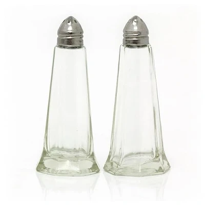 Image of Traditional Glass Lighthouse Style Salt &amp; Pepper Set and Pots Shakers 2 Piece Cruet
