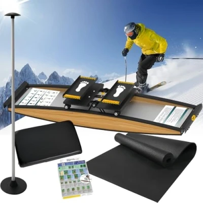Image of Fablestoryem Indoor Simulated Ski Machine, 3D Cross Trainer, Exercise Equipment, Strength and Balance Training Tool Set, 150kg Load, for Waist, Abdomen Leg Training, with Poles Mats