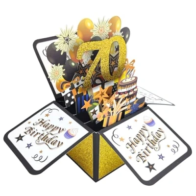 Image of 70th Birthday card, 3D Pop up Greeting Cards, Happy Congratulations Cards with Envelope for Mom Women Girls Friends Romance Gift Card