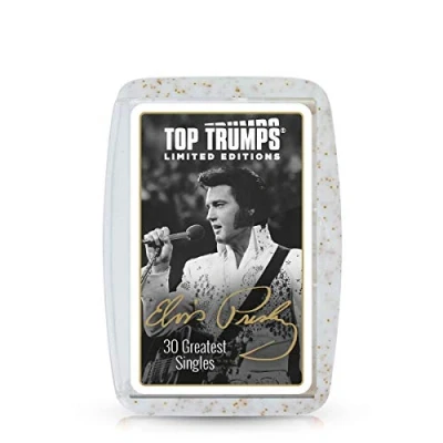 Image of Top Trumps Elvis Presley Limited Edition Card Game, play with the King of Rock and Roll’s 30 greatest songs including Teddy Bear, Don’t be Cruel Suspicious Minds, for aged 6 plus