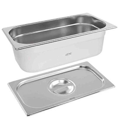 Image of eZone Gastronorm &amp; Lid 1/3 Third Stainless Steel Bain Marie Food Container Pan 100mm