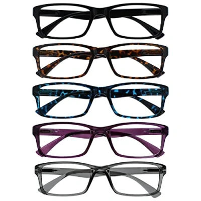 Image of The Reading Glasses Company 5 Pack Readers Black Brown Blue Purple Grey Mens Womens RRRRR92 12357 +3.50