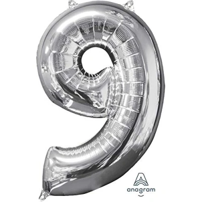 Image of Amscan 3196301 Mid Size Number 9 Silver