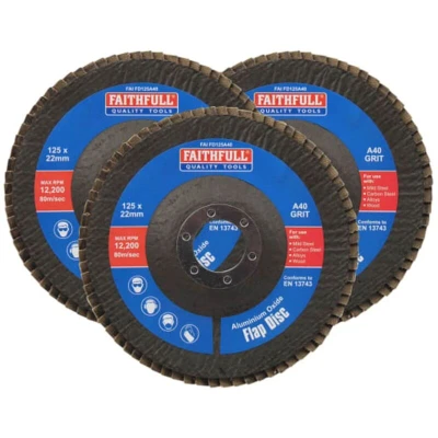 Image of Faithfull Aluminium Oxide Flap Disc 125 x 22mm 40 Grit (Pack of 3)