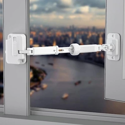 Image of Cispree Window Child Safety Lock No Drilling for UPVC, Wooden, Metal, Aluminum Frames, Sash Restrictors Stopper Self Adhesive, Easy Install (1 Lock,White)