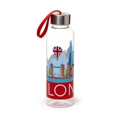 Image of Puckator London Icons Panorama 500ml Water Bottle with Metallic Lid Reusable For Girls Boys Childrens School Nursery Translucent Cute Design Pp