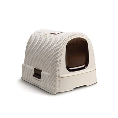 Image of CURVER Cat Toilet House Closed Litter Tray Removable Bottom Compartment for Easy Cleaning Scoop and Floor Mat Included Dimensions: 51 x 39 cm Ivory