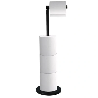 Image of Crystals Toilet Roll Holder Free Standing 2 in 1 Stainless Steel Paper Holder, Up to 5 Storage No Drill Stand, Black