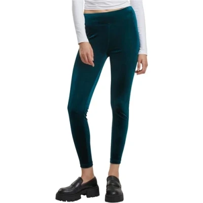 Image of Urban Classics Ladies HIGH Waist Velvet Leggings Trousers, Women&#039;s, Size: 4XL, Teal