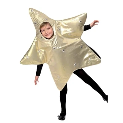 Image of Smiffys Christmas Star Costume, Gold with Tabard, Children&#039;s Fancy Dress, Xmas Dress Up Costumes