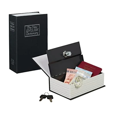 Image of Relaxdays Safe with Key in Book Shape Steel Compartment, Black, 5.5 x 11.5 18 cm