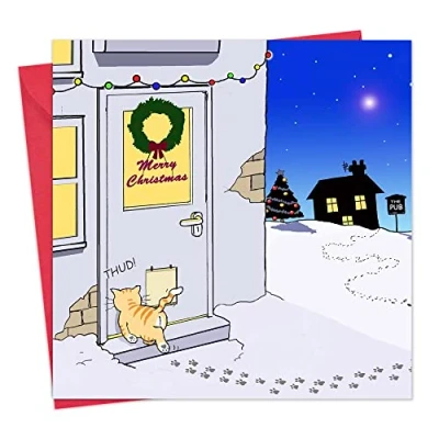Image of Twizler Merry Christmas Card with Drunk Cat Funny Happy Xmas Womens Female Mens
