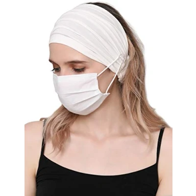 Image of Deresina Unisex Stretchy Extra Wide Headband with Button (Cream (Mask Not Included))