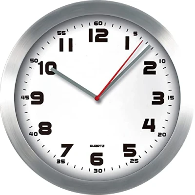 Image of MPM Quality Metal Wall Clock Modern Design Glass Step 1 x AA Battery 295 43mm