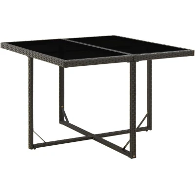 Image of vidaXL Garden Table Modern Design, PE Rattan Material, Black Outdoor with Glass Top, Weather Resistant and Portable.