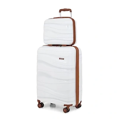 Image of Kono Luggage Sets of 2 Piece Lightweight Polypropylene Hard Shell Suitcase with TSA Lock Spinner Wheels Travel Carry On Hand Cabin Beauty Case (Set 2, Cream)