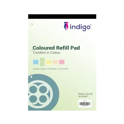 Image of indigo® Dyslexia Pad A4 Coloured 8mm Lined &amp; Margin 100 Pages Tinted Refill (Green, Single Pack)