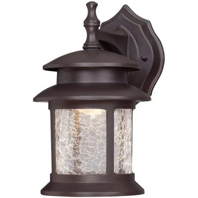 Image of 64003 One Light Dimmable LED Outdoor Wall Fixture, Oil Rubbed Bronze Finish with Clear Crackle Glass
