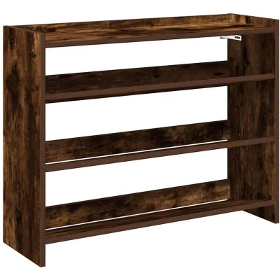 Image of vidaXL Shoe Rack Smoked Oak Engineered Wood Organizer, Space Saving Design with Ample Storage for Entryways &amp; Hallways 80x25x61.5 cm