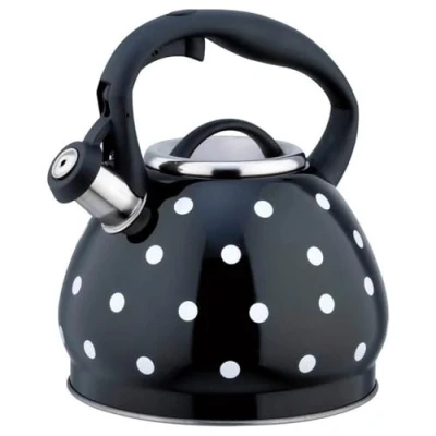 Image of Vintage Polka Dot Whistling Kettle Stovetop, Polkadot, Stainless Steel, 3 Liters(Black)