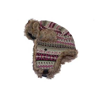 Image of GIZZY® Ladies Fairisle Style with Faux Fur Trapper Hat, Ushanka. (57cm)