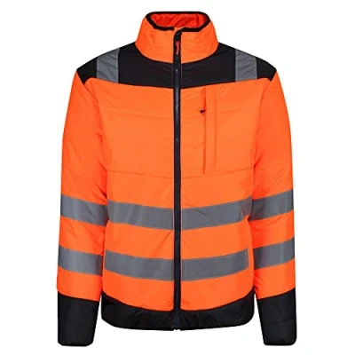 Image of Regatta Professional Men&#039;s Waterproof Hi Vis Baffle Jacket Orange Navy, Size: XL