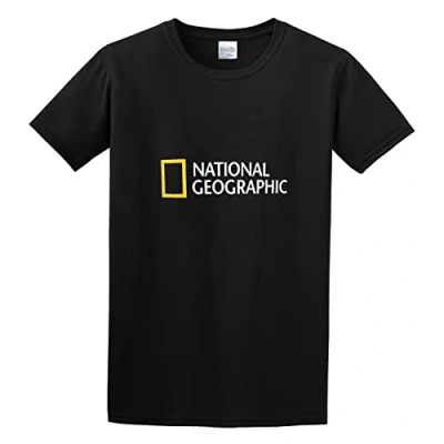 Image of JinQi National Geographic Logo 100% Cotton Tshirts Men Large Black