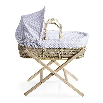 Image of Clair de Lune Dimple Palm Moses Basket With Natural Folding Stand White 75 x 28 cm