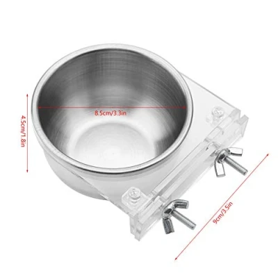 Image of Stainless Steel Hanging Bowl Feeding Dish Feeder with Clamp Holder for Parrot Macaw African Greys Budgies Parakeet Cockatiels Conure Lovebird Finch