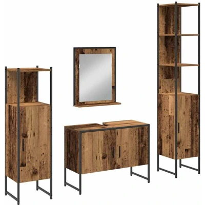 Image of vidaXL 4 Piece Bathroom Furniture Set Old Wood Engineered