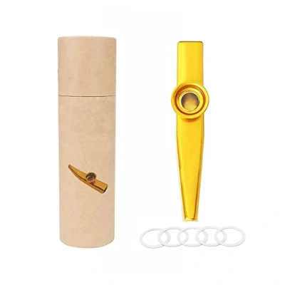 Image of Alnicov Metal Kazoo,Aluminum Alloy Kazoo with 5 Flute Diaphragms and a Beautiful Box for Musical Instrument Ukulele Guitar Partners(Gold)
