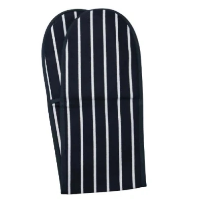 Image of Butchers Stripe Double Oven Gloves, Navy