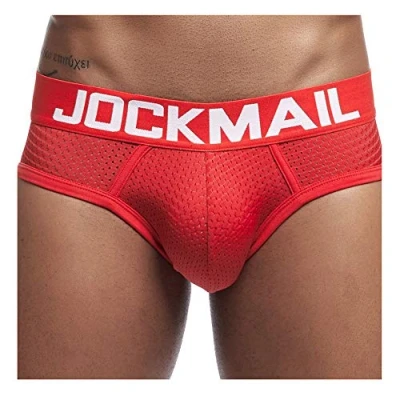 Image of JOCKMAIL Sexy Mens Underwear Briefs Mesh Comfortable Shorts Male Panties (L, Red)