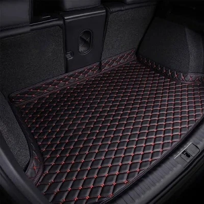Image of Car Boot Liner Mat for Mitsubishi Outlander PHEV 2016 2019, Tailored Leather Waterproof Rear Trunk Cargo Tray Liners Protector Pad Accessories,C/Black red