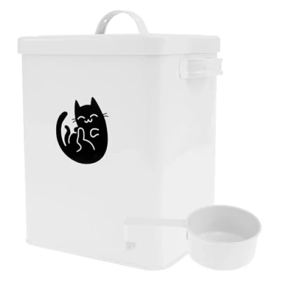 Image of Sutowe Cat Food Container Metal Treat Tin Pet Storage Bucket with Airtight Lid and Scoop Vintage Large 6L Organiser for Dry