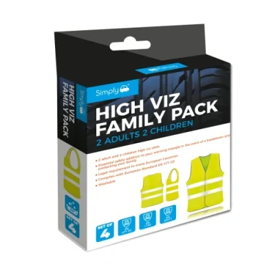 Image of Simply SHV4 High Viz Vest Family Pack 2 Adults &amp; Children European Safety Compliant Durable Material Hook Loop Fastening Washable