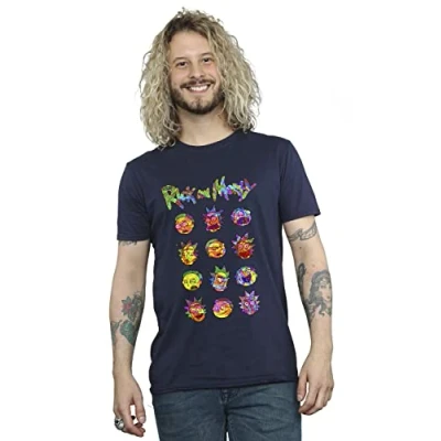 Image of Absolute Cult Rick and Morty Men&#039;s Tie Dye Faces T Shirt Navy Blue Small