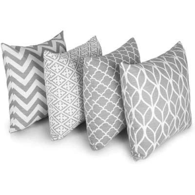 Image of Penguin Home Set of 4 100% Slub Cotton Fabric Cushion Covers 45cm x Double Sided Square Pillow with Invisible Zipper Cases for Living Room, Bedroom, Sofa (Grey)