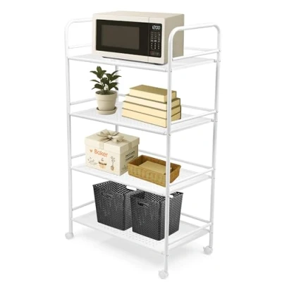 Image of Crystals 3 or 4 Tier Kitchen Trolley On Wheels, Food Organizer Storage, Wheeled Storage for Kitchen, Bathroom, Office, Bedroom Laundry White (4 Tier)