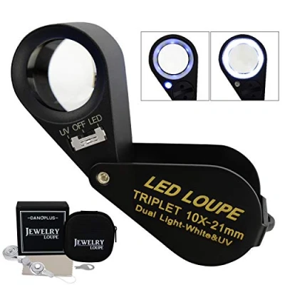 Image of 10x Magnifier Jewelry Loupe LED UV Light 21mm Achromatic Triplet Lens Optical Glass Pocket Gem Magnifying Tool Jeweller, Stamp Philatelist, Coin Numismatic