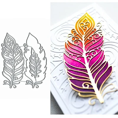 Image of 2pcs Plumed Feather Metal Die Cuts,Christmas Party Lace Flower Cutting Dies Cut Stencils for DIY Invitation Card Scrapbooking Album Decorative Embossing Paper Making